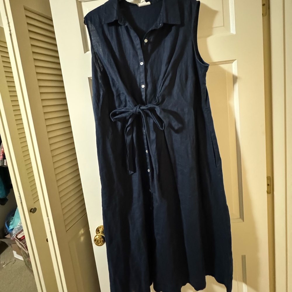 J. Jill Navy Sleeveless  Tie-Waist linen Dress Sz XL NWT $129